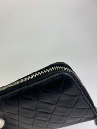 Large Zip Around Organizer Wallet in Black Quilted Lambskin