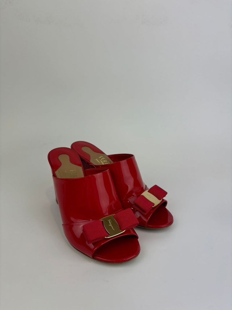 Peep Toe Mule Sandals in Red Patent&nbsp;