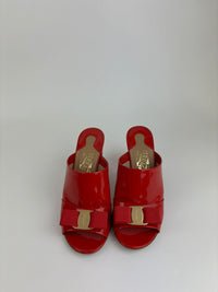 Peep Toe Mule Sandals in Red Patent&nbsp;