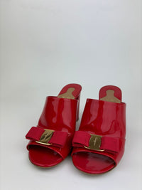 Peep Toe Mule Sandals in Red Patent&nbsp;