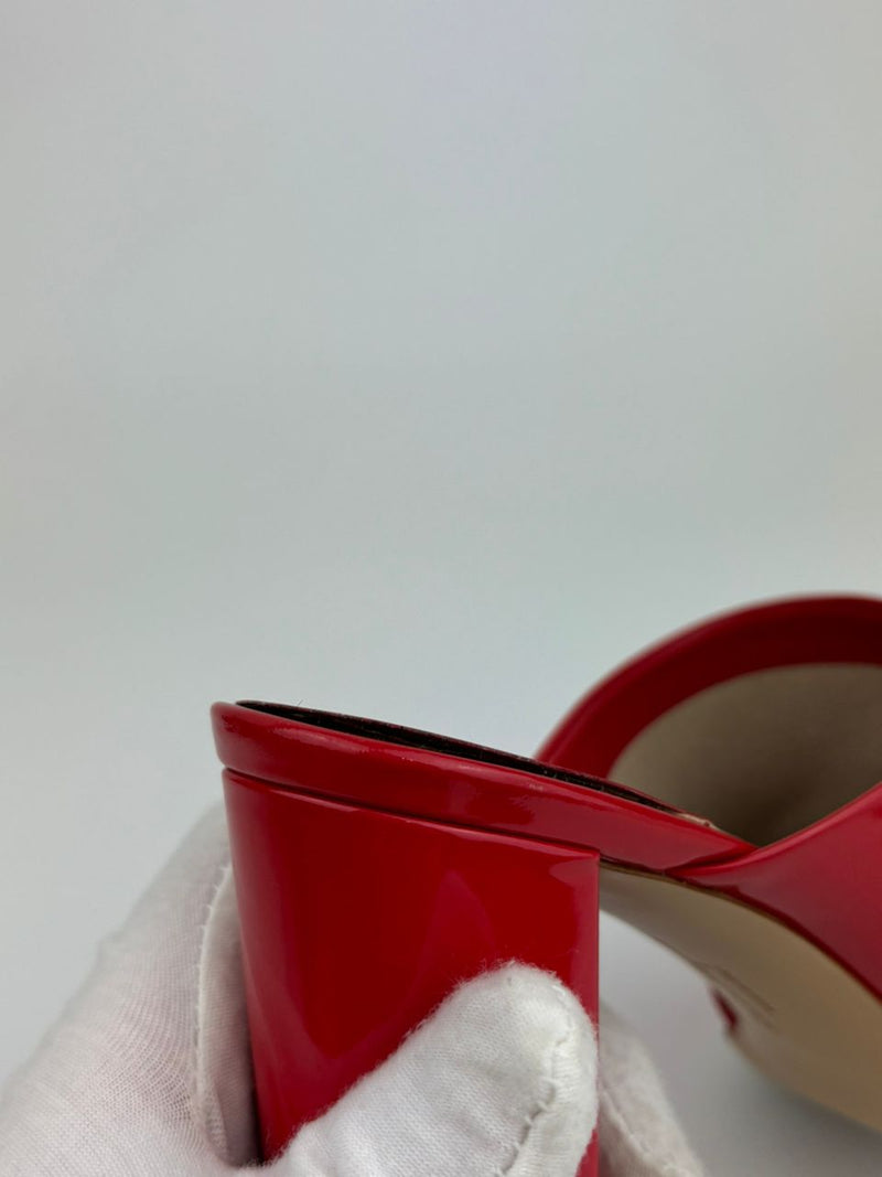 Peep Toe Mule Sandals in Red Patent&nbsp;