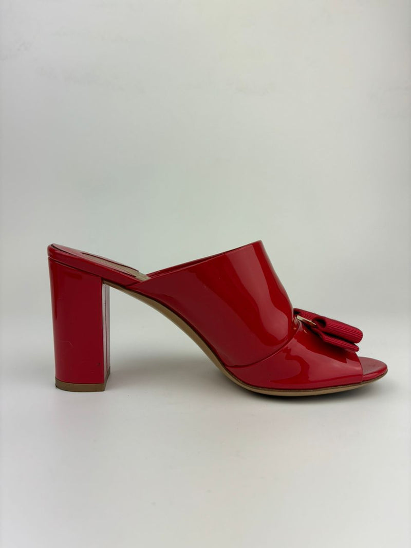 Peep Toe Mule Sandals in Red Patent&nbsp;