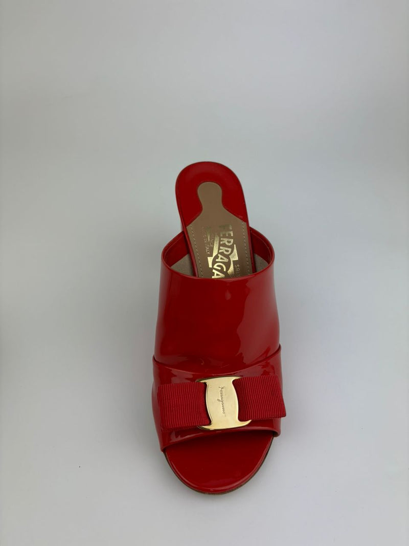 Peep Toe Mule Sandals in Red Patent&nbsp;