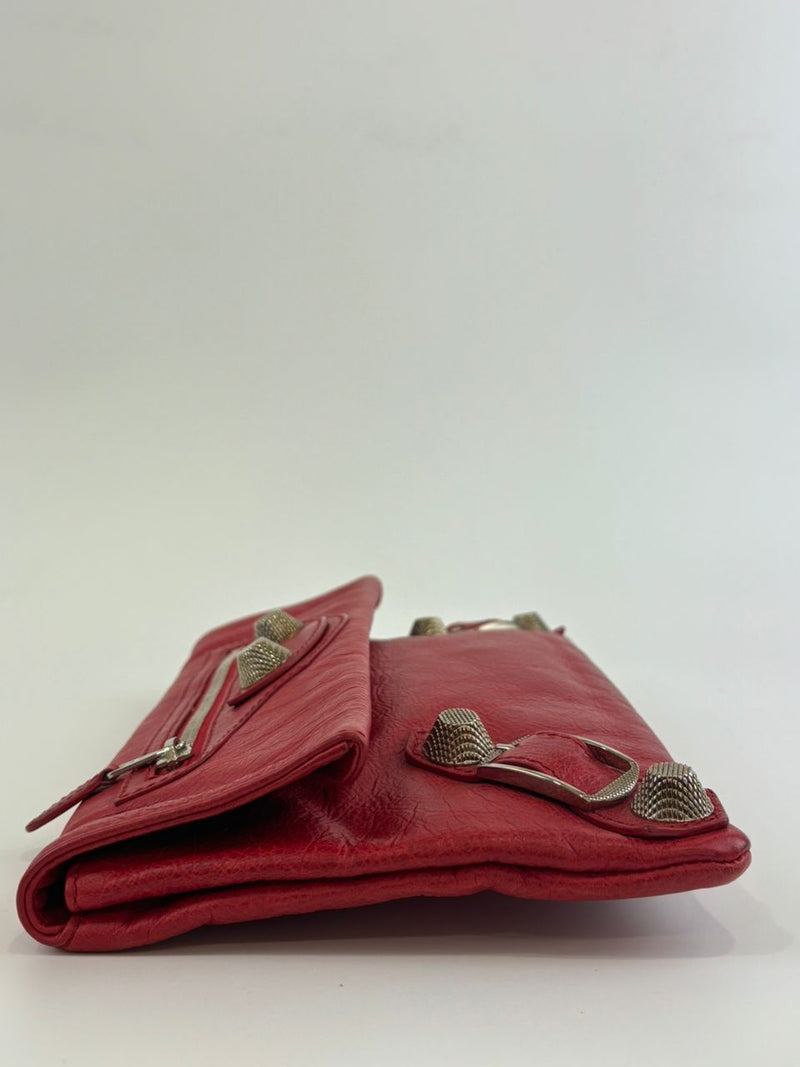 Red Lambskin Leather Giant 21 Envelope Flap Clutch Bag