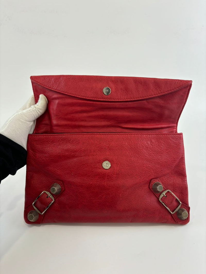 Red Lambskin Leather Giant 21 Envelope Flap Clutch Bag