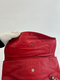 Red Lambskin Leather Giant 21 Envelope Flap Clutch Bag