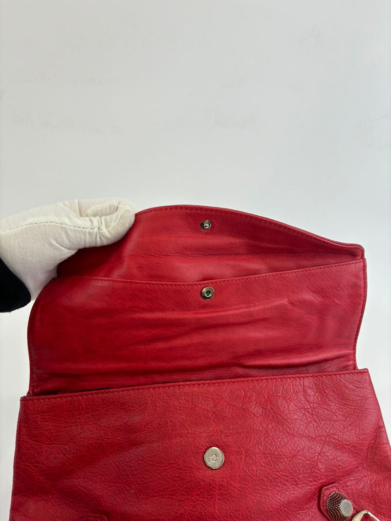 Red Lambskin Leather Giant 21 Envelope Flap Clutch Bag