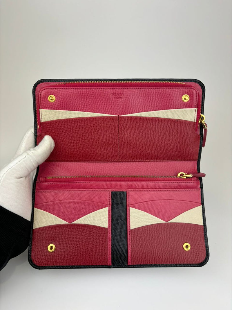 1M1265 Organizer Wallet in Nero and Peonia Saffiano Multicolor