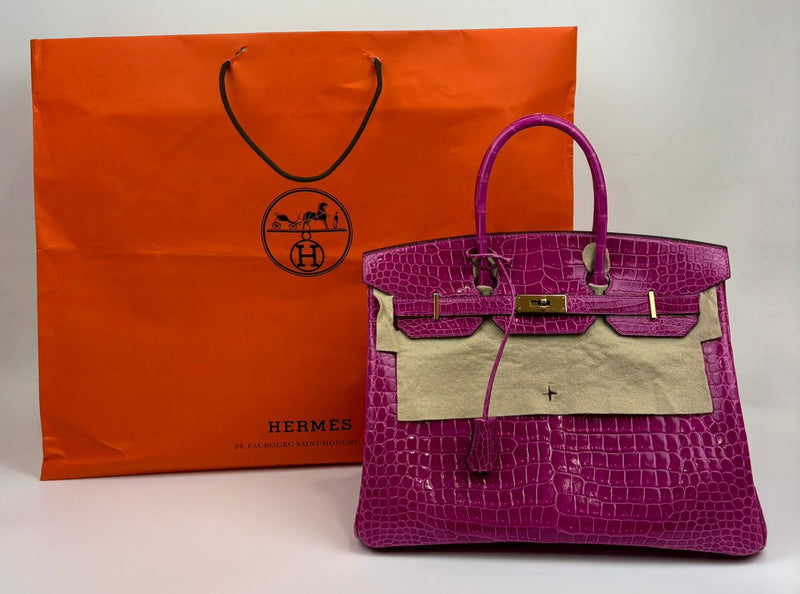 Birkin 35 in Rose Sheherazade Shiny Porosus Crocodile GHW (Cash Price in Description)