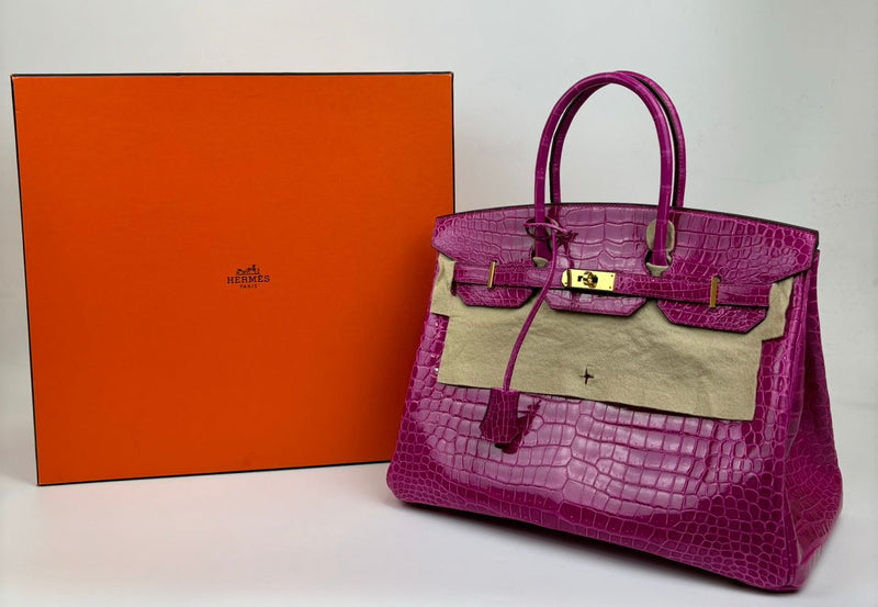 Birkin 35 in Rose Sheherazade Shiny Porosus Crocodile GHW (Cash Price in Description)