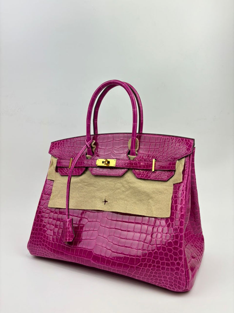 Birkin 35 in Rose Sheherazade Shiny Porosus Crocodile GHW (Cash Price in Description)