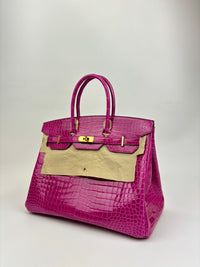 Birkin 35 in Rose Sheherazade Shiny Porosus Crocodile GHW (Cash Price in Description)