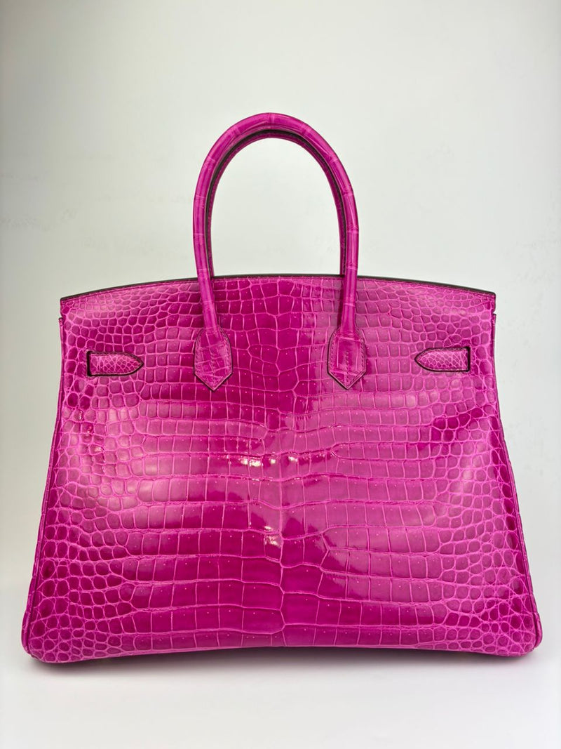 Birkin 35 in Rose Sheherazade Shiny Porosus Crocodile GHW (Cash Price in Description)