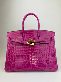 Birkin 35 in Rose Sheherazade Shiny Porosus Crocodile GHW (Cash Price in Description)