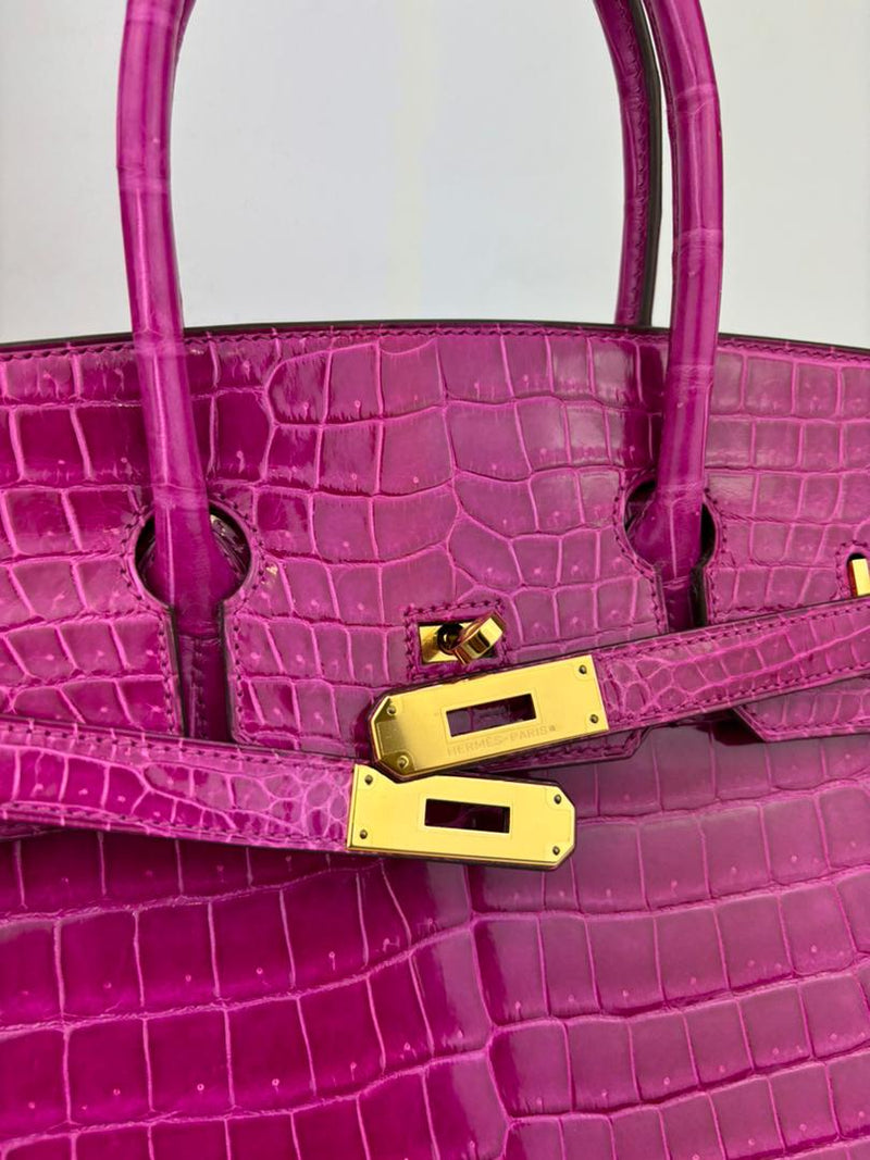 Birkin 35 in Rose Sheherazade Shiny Porosus Crocodile GHW (Cash Price in Description)