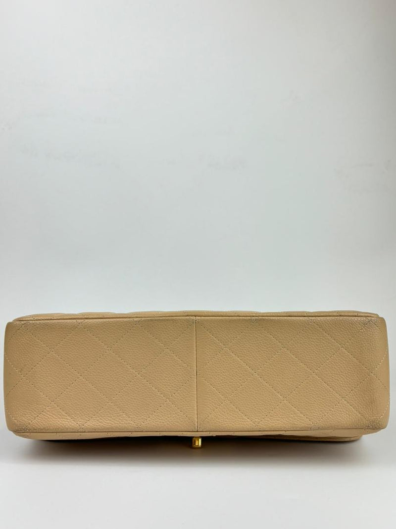 Classic Jumbo Double Flap in Beige Caviar GHW