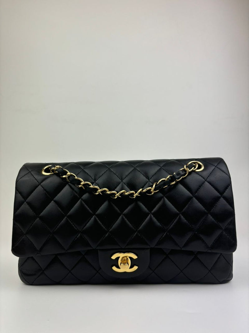 Medium Classic Double Flap in Black Lambskin GHW