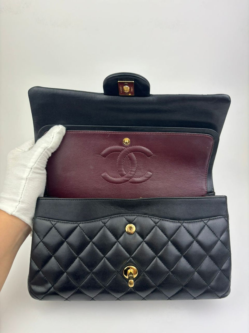 Medium Classic Double Flap in Black Lambskin GHW