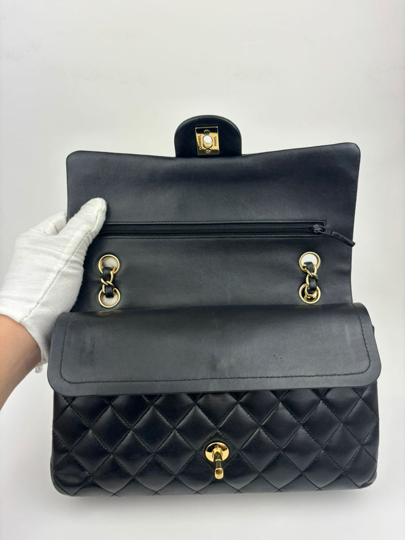 Medium Classic Double Flap in Black Lambskin GHW