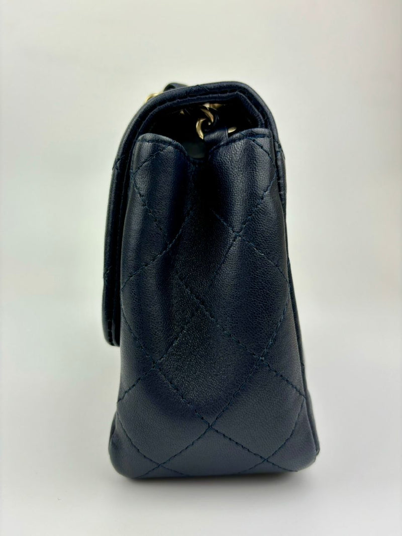 Classic Mini Square Flap in Navy Lambskin GHW