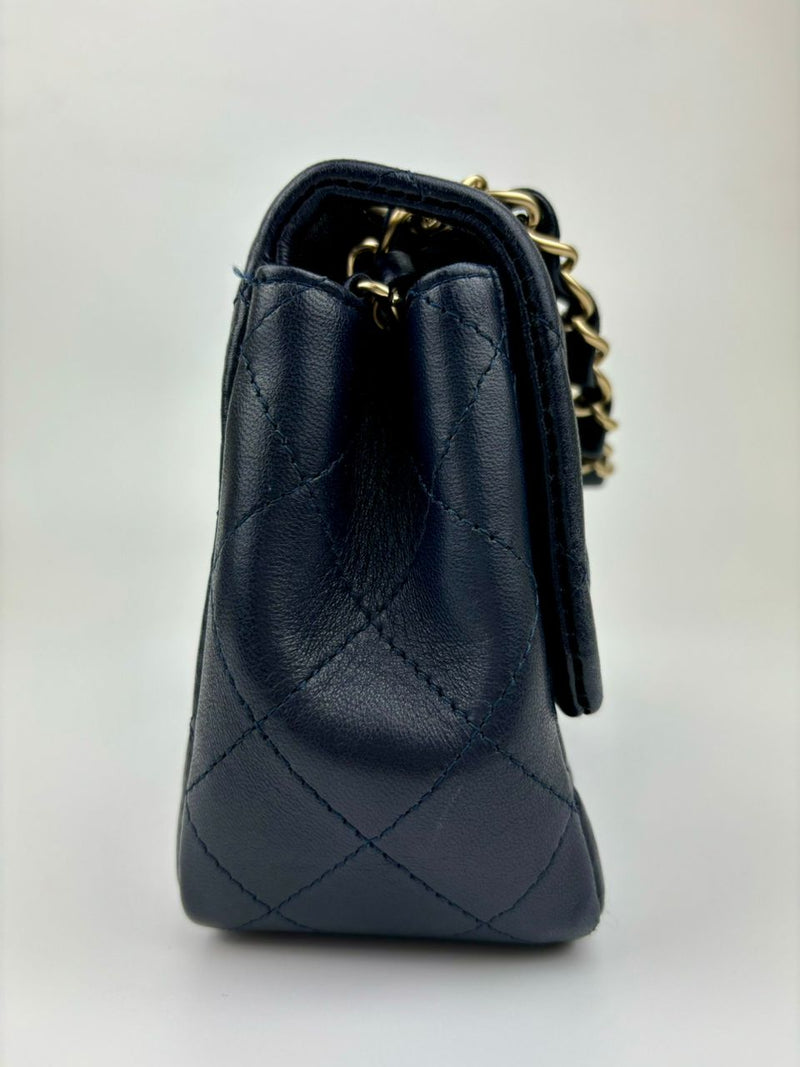 Classic Mini Square Flap in Navy Lambskin GHW