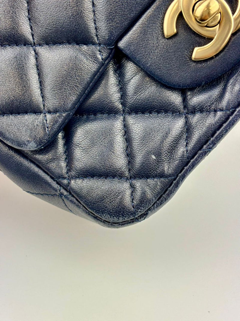 Classic Mini Square Flap in Navy Lambskin GHW