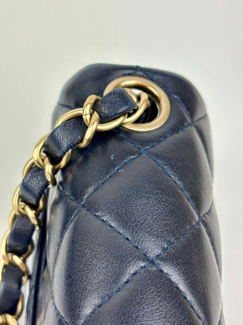 Classic Mini Square Flap in Navy Lambskin GHW