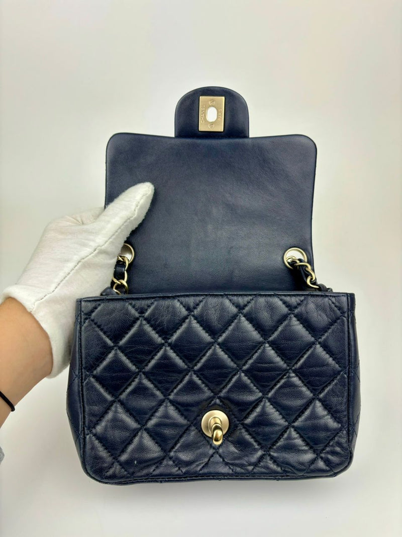 Classic Mini Square Flap in Navy Lambskin GHW