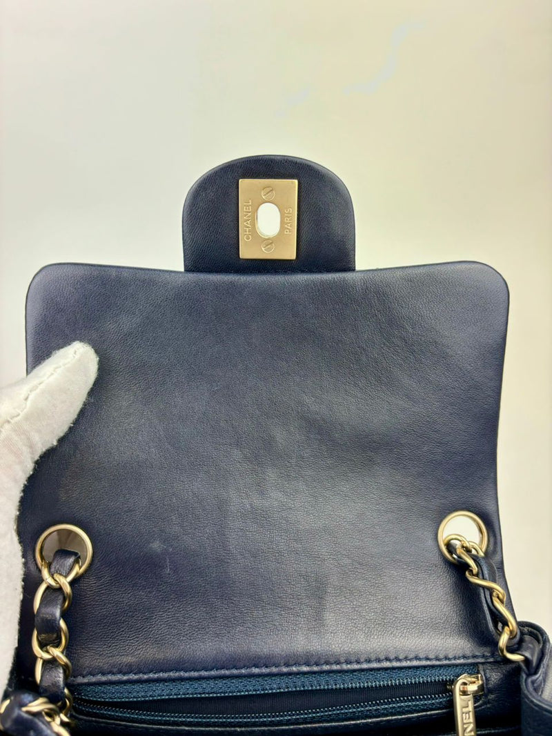 Classic Mini Square Flap in Navy Lambskin GHW