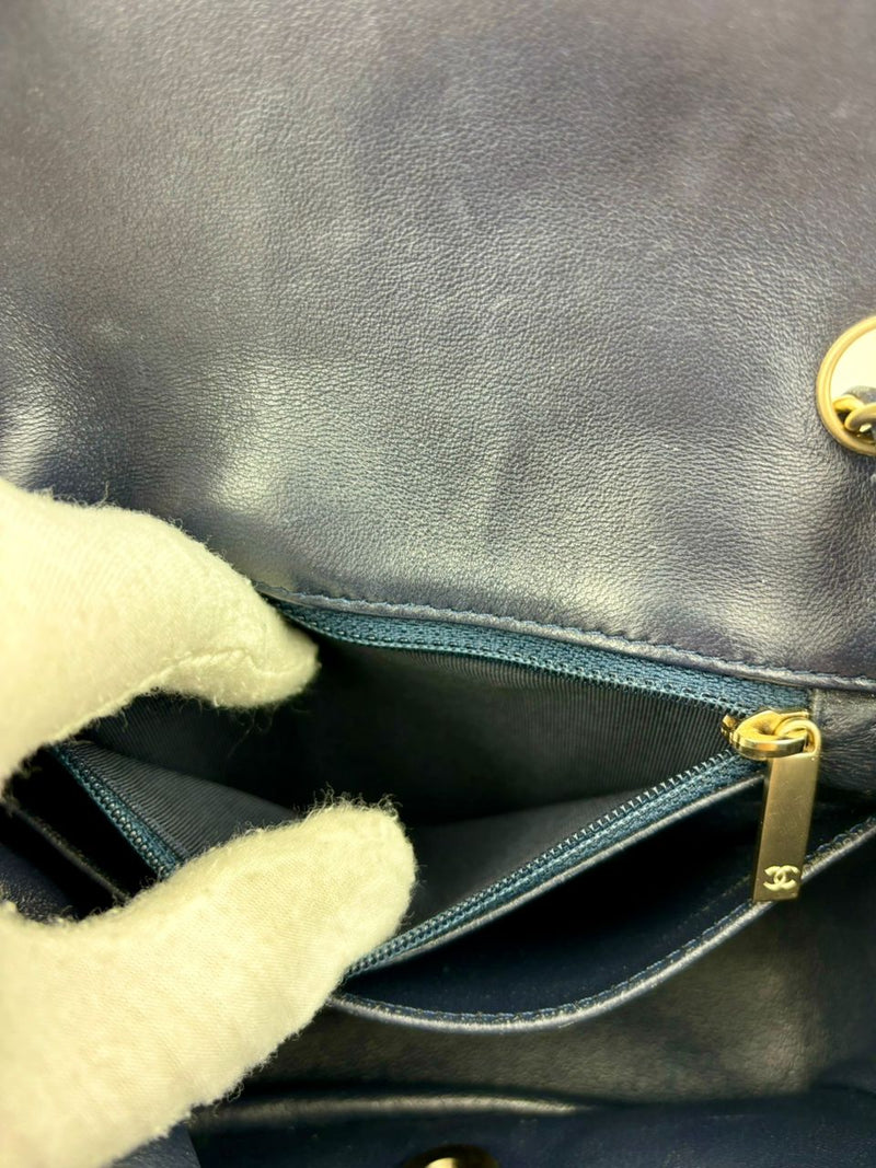 Classic Mini Square Flap in Navy Lambskin GHW