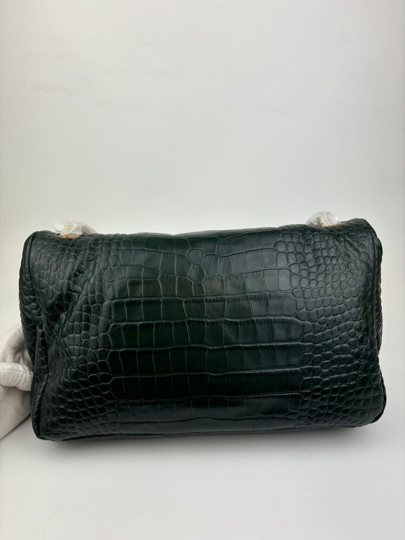 Monaco Medium Chain in Green Croc-Embossed Shoulder Bag