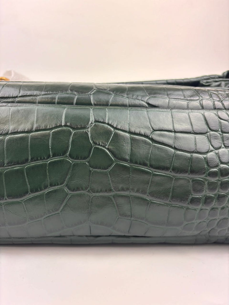 Monaco Medium Chain in Green Croc-Embossed Shoulder Bag