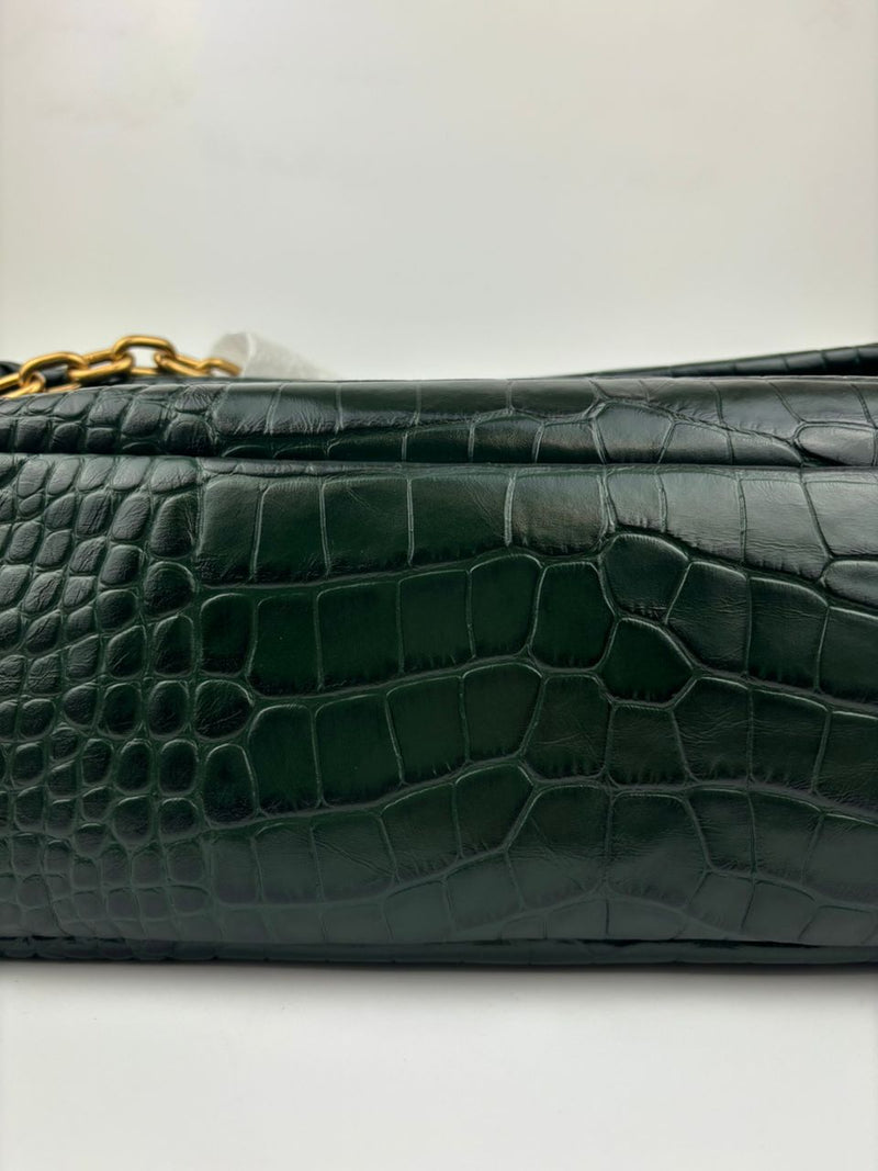 Monaco Medium Chain in Green Croc-Embossed Shoulder Bag