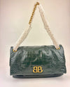 Monaco Medium Chain in Green Croc-Embossed Shoulder Bag