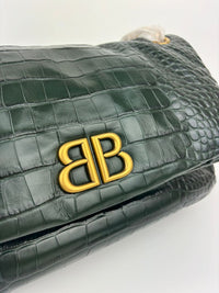 Monaco Medium Chain in Green Croc-Embossed Shoulder Bag