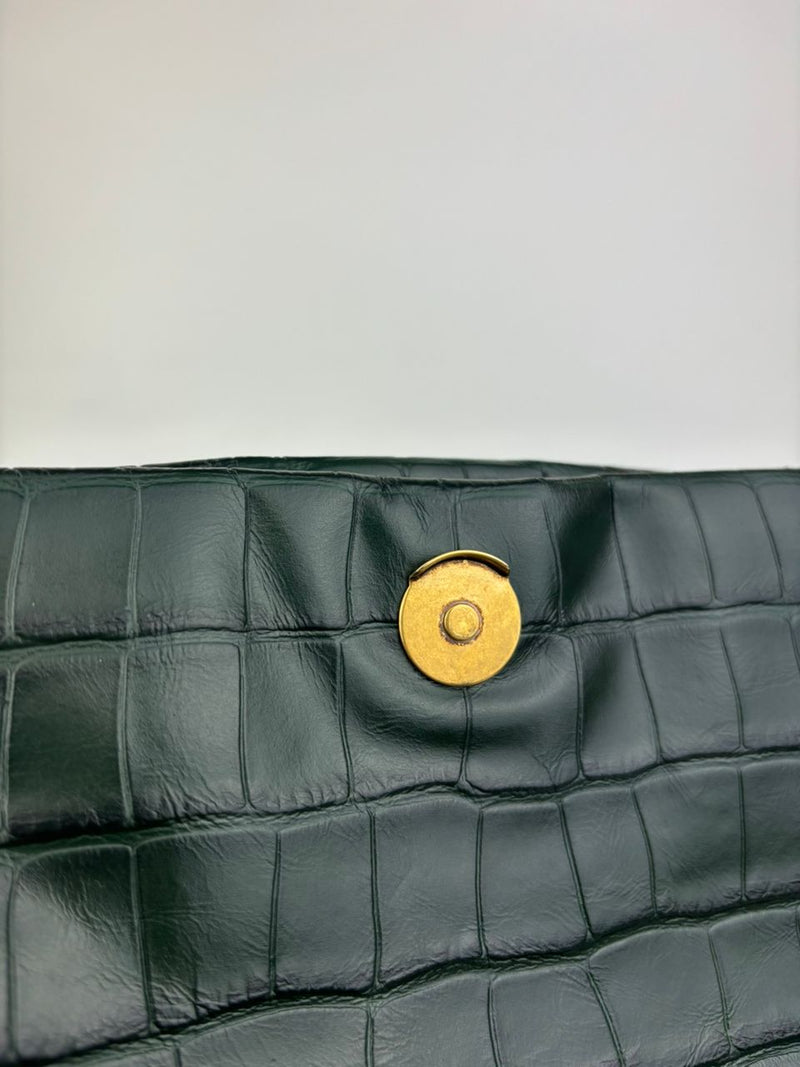 Monaco Medium Chain in Green Croc-Embossed Shoulder Bag