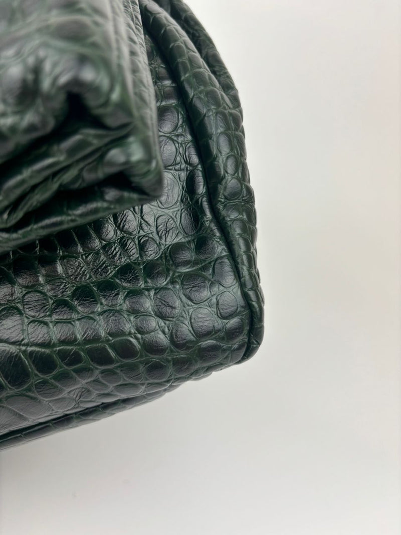 Monaco Medium Chain in Green Croc-Embossed Shoulder Bag