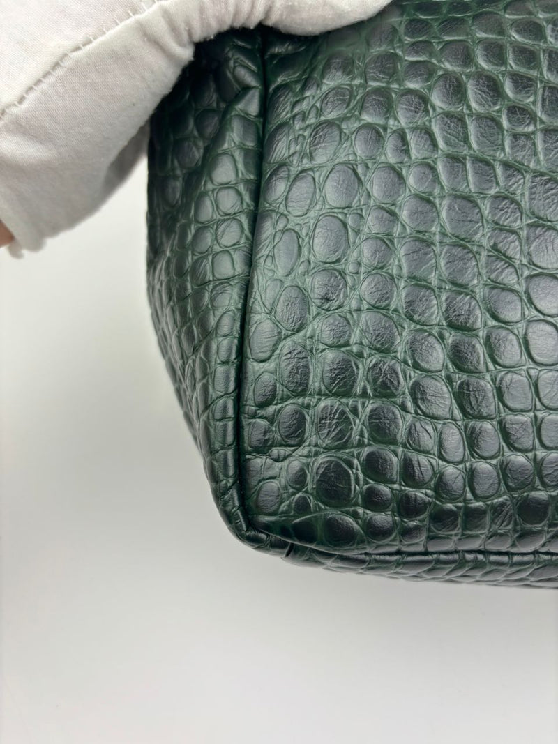 Monaco Medium Chain in Green Croc-Embossed Shoulder Bag