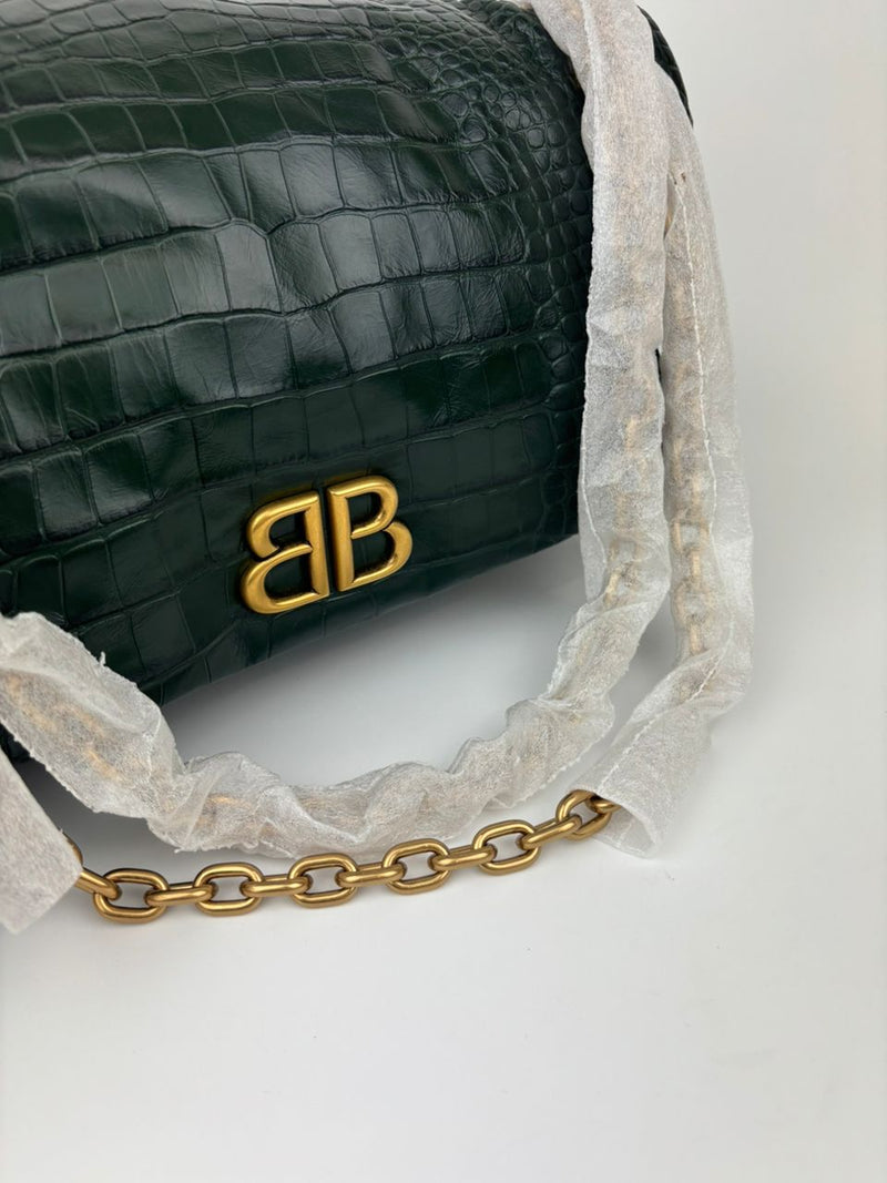 Monaco Medium Chain in Green Croc-Embossed Shoulder Bag