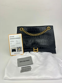 Crush Medium Chain Bag in Black Croc Embossed