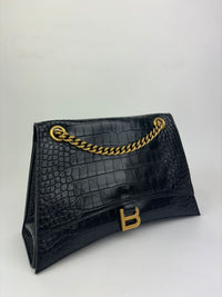 Crush Medium Chain Bag in Black Croc Embossed