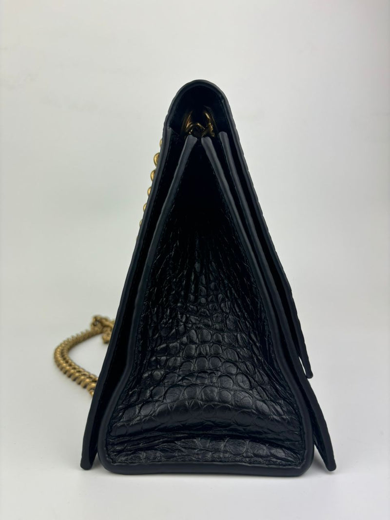 Crush Medium Chain Bag in Black Croc Embossed