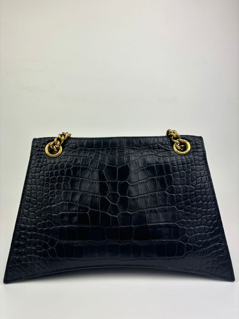 Crush Medium Chain Bag in Black Croc Embossed