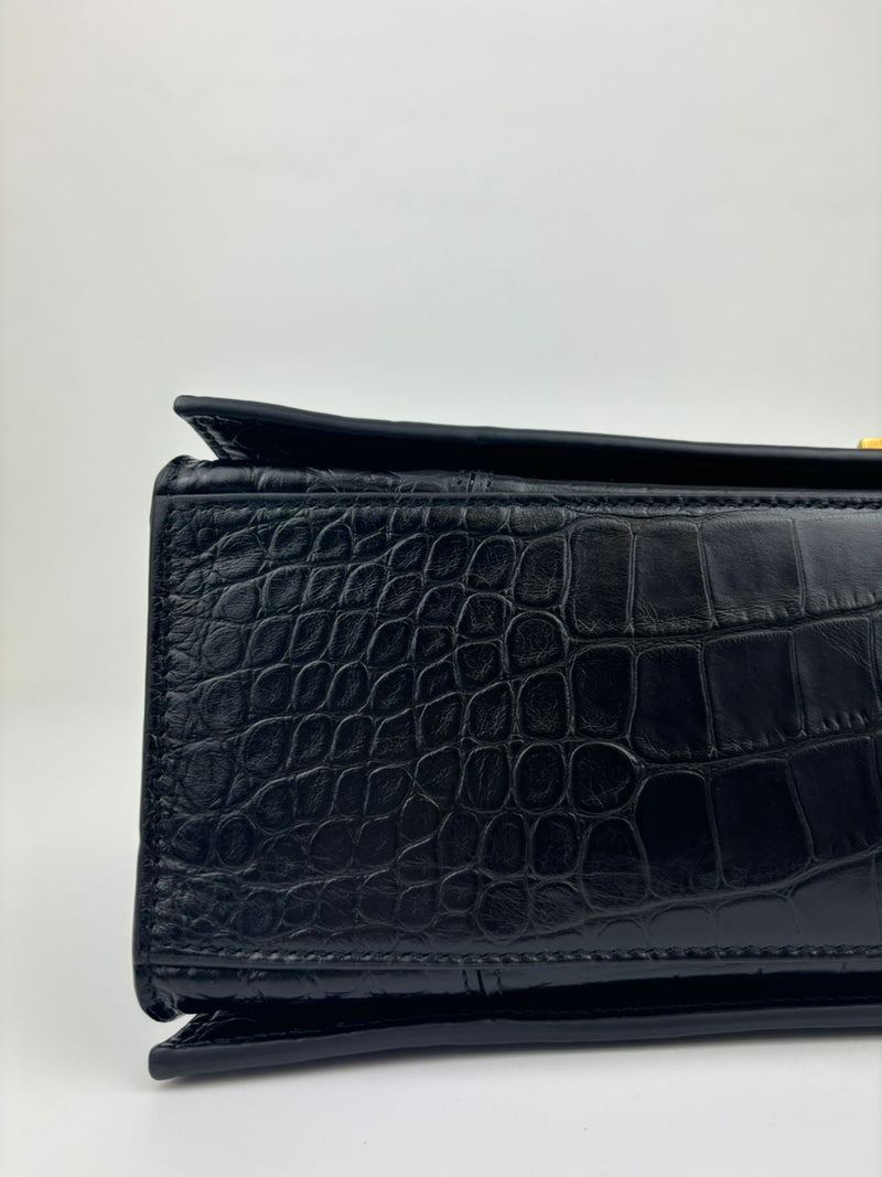 Crush Medium Chain Bag in Black Croc Embossed