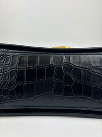 Crush Medium Chain Bag in Black Croc Embossed