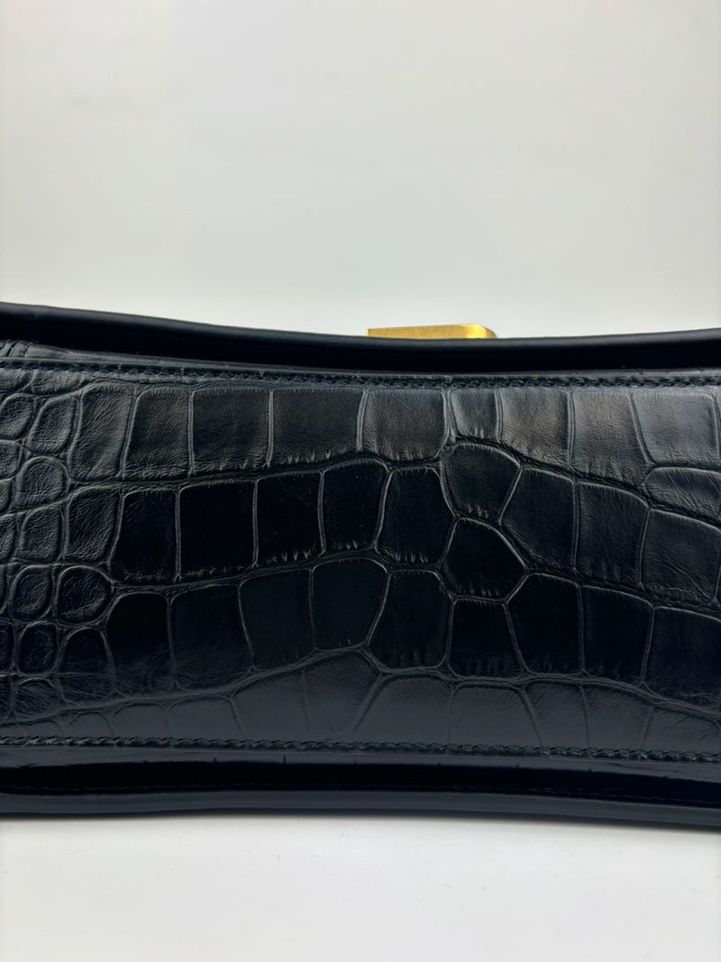 Crush Medium Chain Bag in Black Croc Embossed