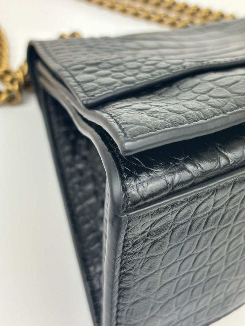 Crush Medium Chain Bag in Black Croc Embossed