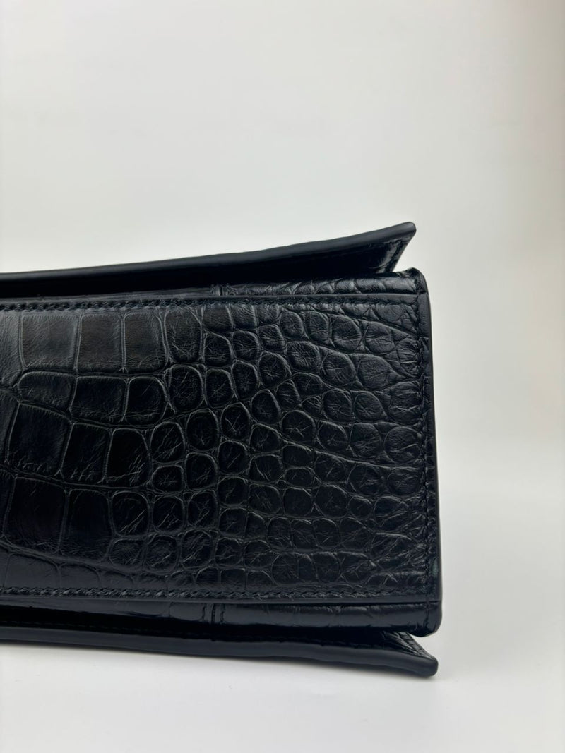 Crush Medium Chain Bag in Black Croc Embossed