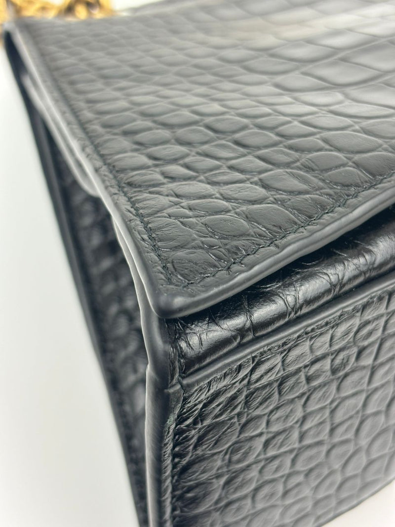 Crush Medium Chain Bag in Black Croc Embossed