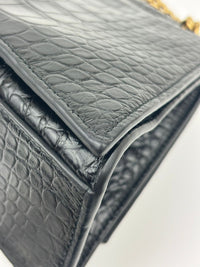 Crush Medium Chain Bag in Black Croc Embossed